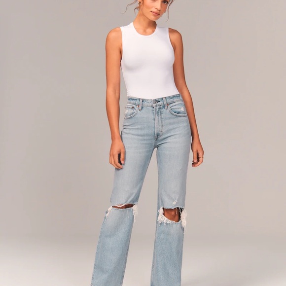 Abercrombie &‹ Fitch The 90s Relaxed Jean High Rise in light ripped wash 26 - Picture 1 of 14